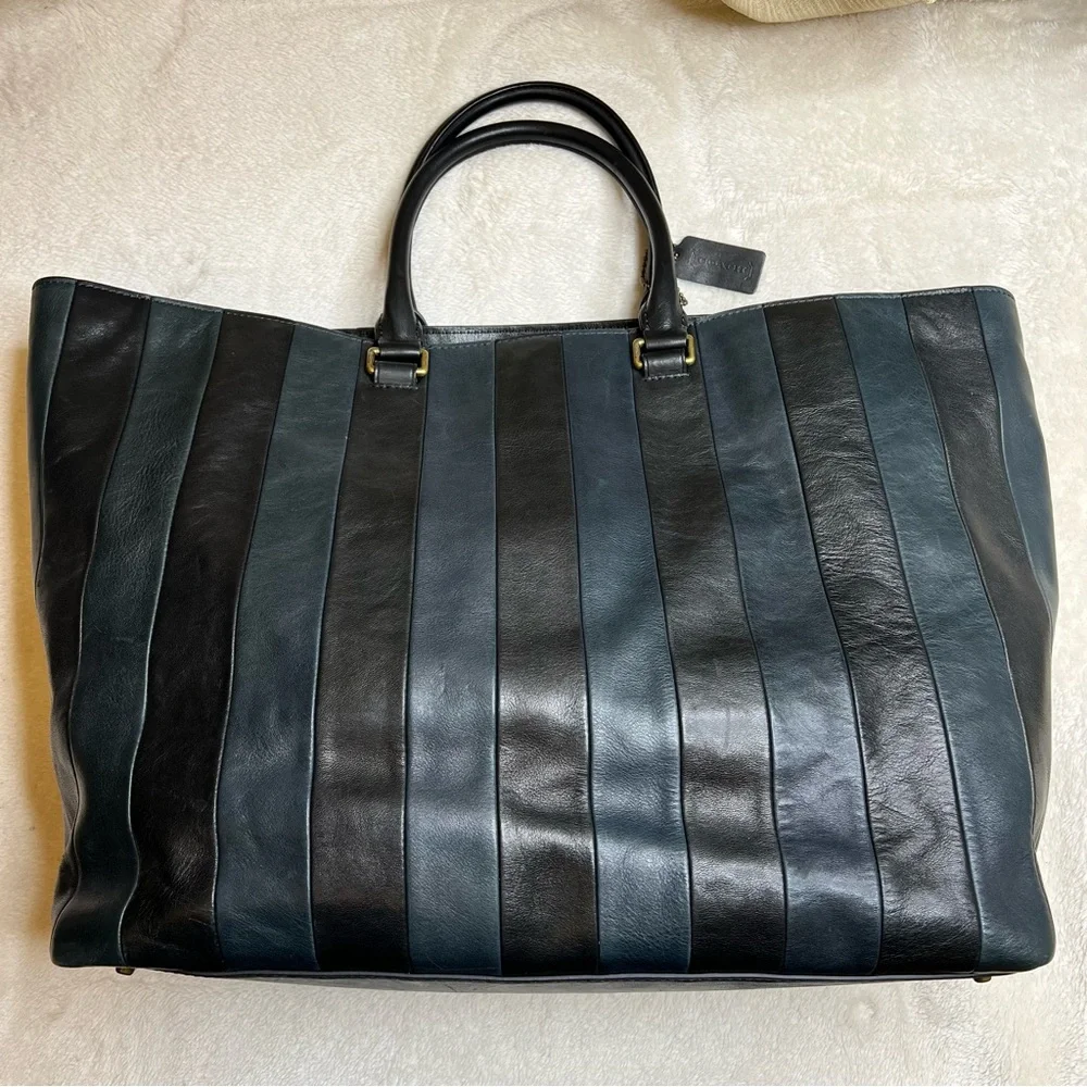Limited Edition Coach Bleecker in Bar Stripe (Navy/Black) Leather F71213 - Picture 2 of 11